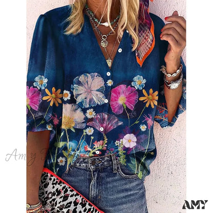 Amy Fashion - Elegant Loose Abstraction Print Shirt 2 / S