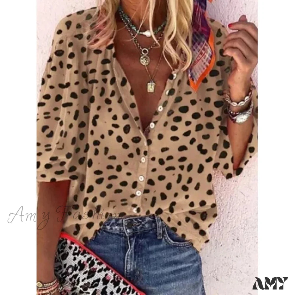 Amy Fashion - Elegant Loose Abstraction Print Shirt 3 / S