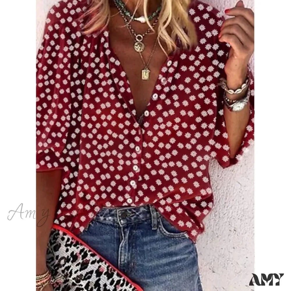 Amy Fashion - Elegant Loose Abstraction Print Shirt 6 / S