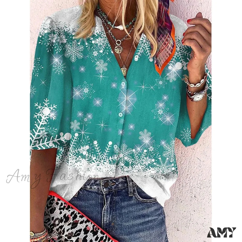 Amy Fashion - Elegant Loose Abstraction Print Shirt 8 / S