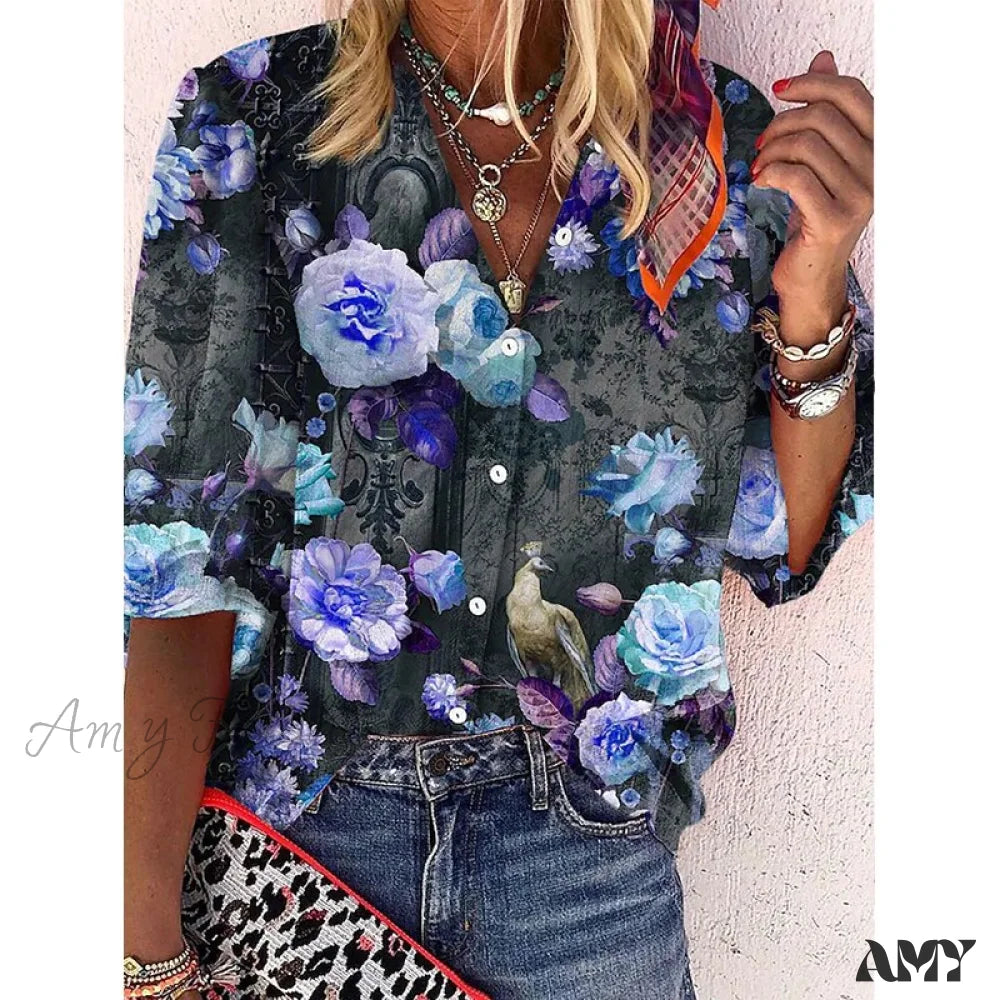 Amy Fashion - Elegant Loose Abstraction Print Shirt 9 / S