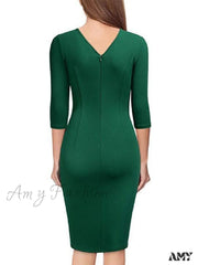 Amy Fashion - Elegant Office Formal Long Sleeves V-Tie Belt Slim Dress