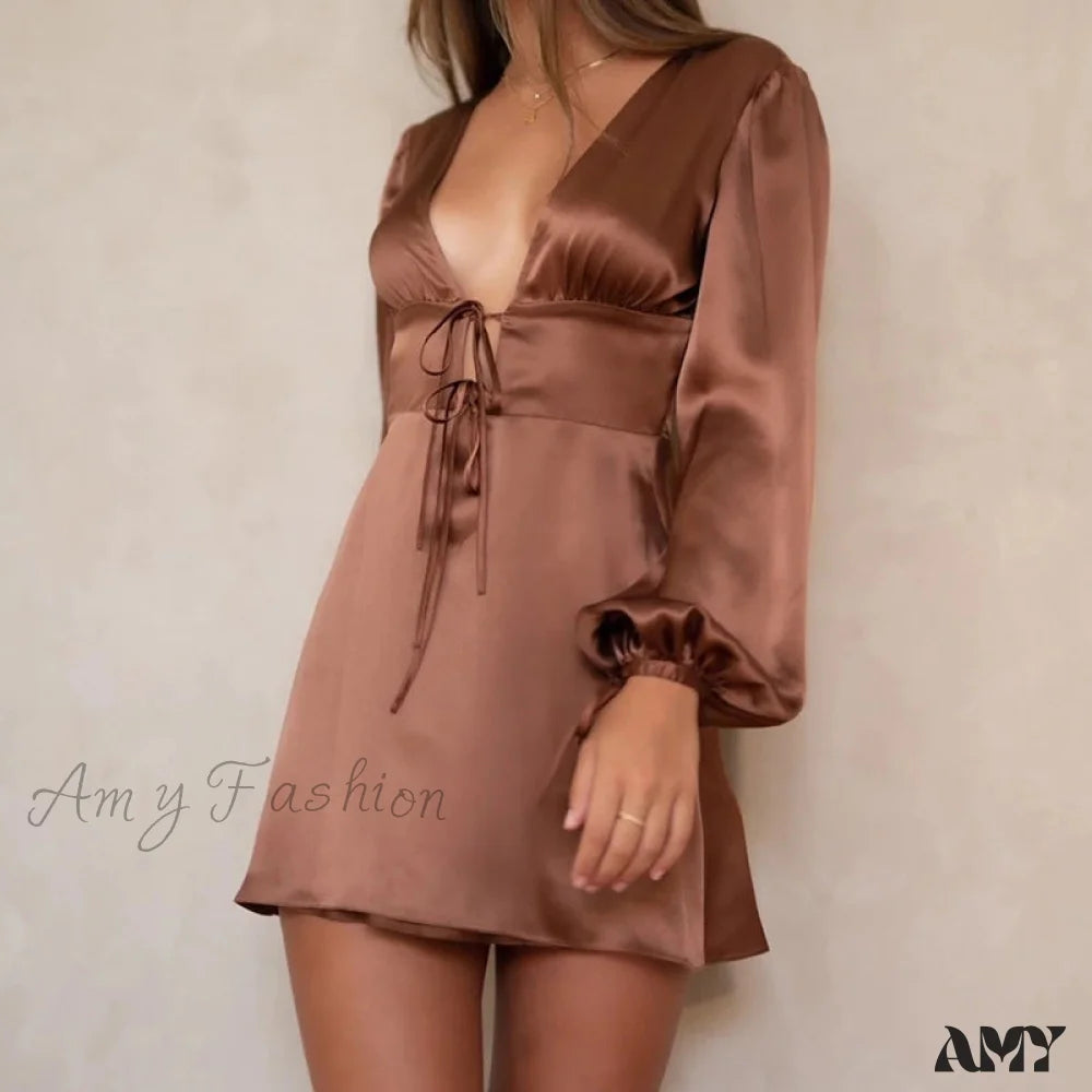 Amy Fashion - Elegant Puff Long Sleeve Slim Dresses
