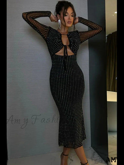 Amy Fashion - Elegant Sequin Sparkle Hollow Out Sexy Boho Dress