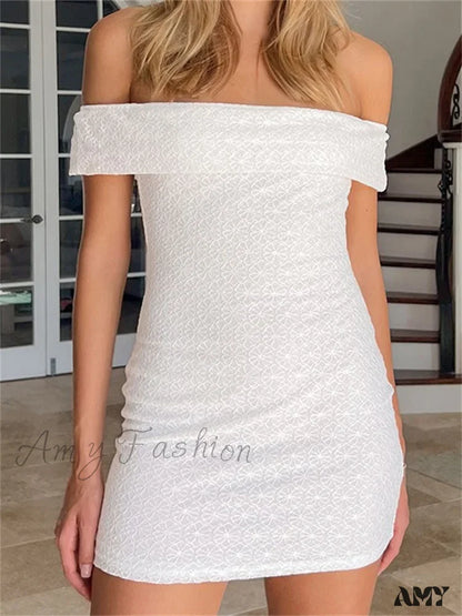 Amy Fashion - Elegant Summer Party Sleeve Off Shoulder Mini Dress White / S