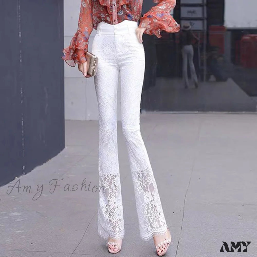 Amy Fashion - Elegant Vintage Lace Hollow Out Flare Pants