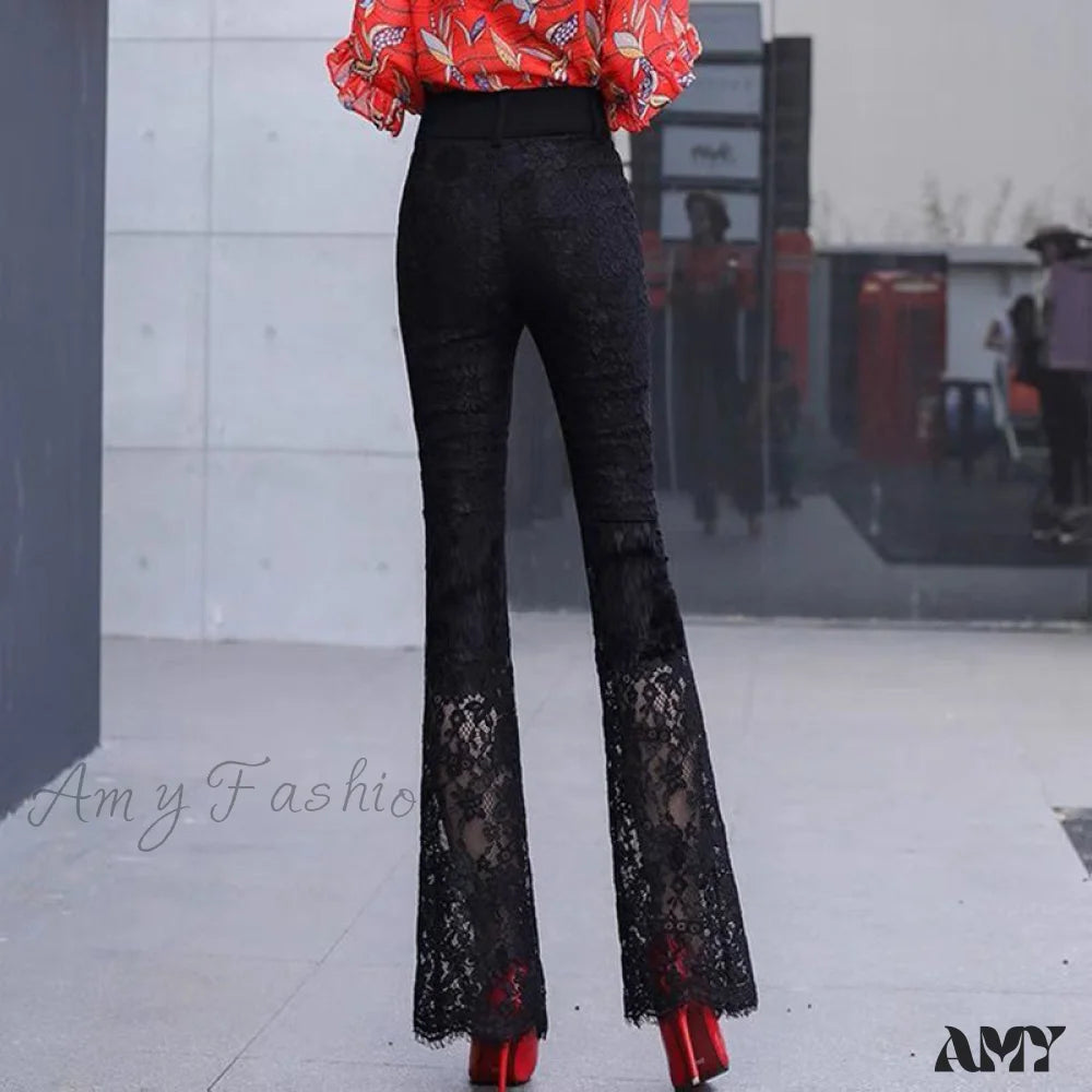 Amy Fashion - Elegant Vintage Lace Hollow Out Flare Pants