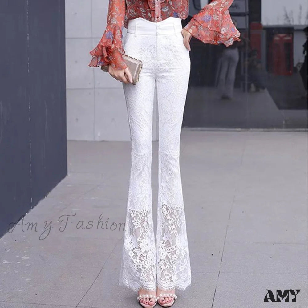 Amy Fashion - Elegant Vintage Lace Hollow Out Flare Pants