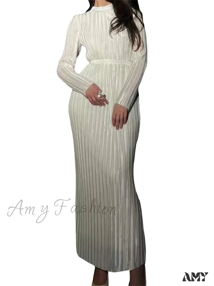 Amy Fashion - Elegant Women Ruched Spring Fall Solid Color Sleeve Half High Neck Tie Up Female