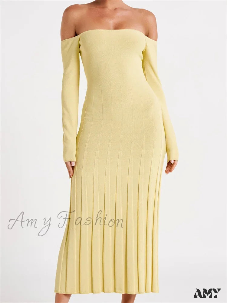 Amy Fashion - Elegant Women Slash Neck Off-Shoulder Solid Sleeve Backless Party Pleated Slim