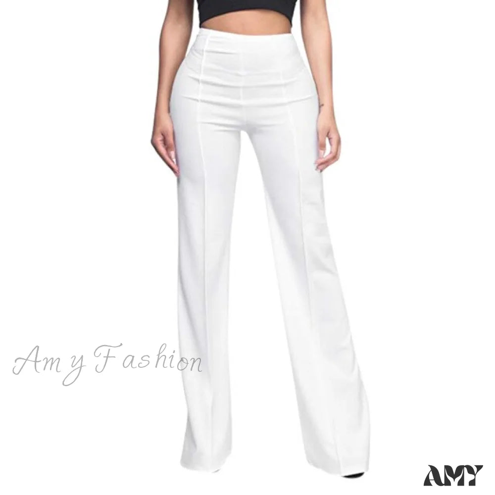 Amy Fashion - Elegant Work Office Casual Long Trousers White / S