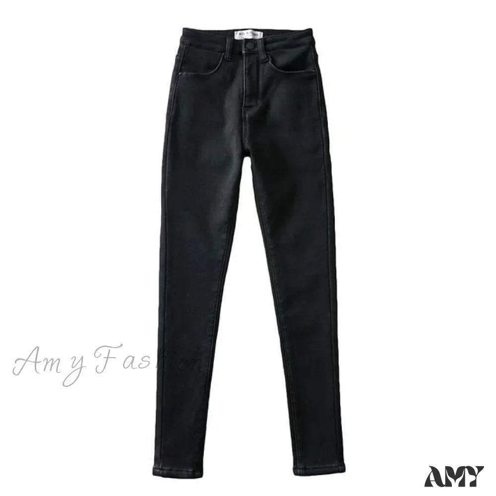 Amy Fashion - England Style Vintage High Waist Skinny Jeans Black / Xs