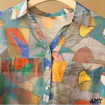 Amy Fashion - Ethnic Vintage Style Print Casual Blouses