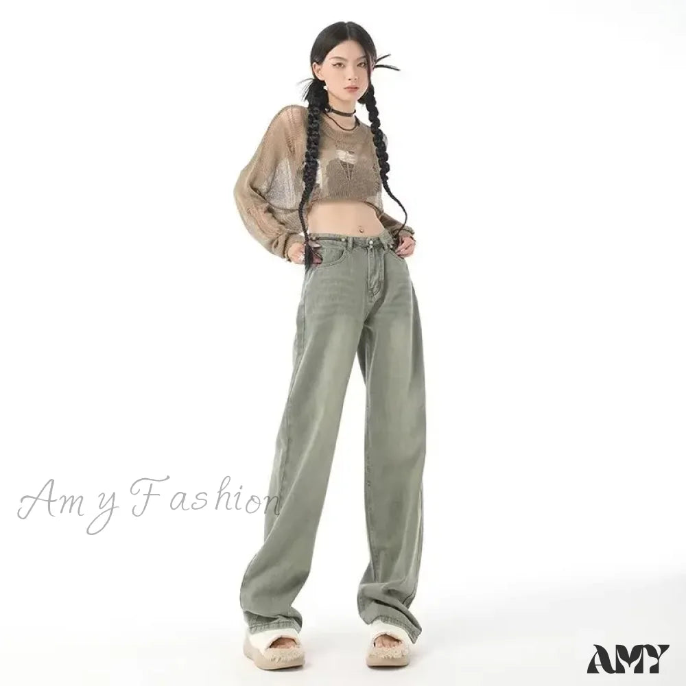 Amy Fashion - European And American Gentle Style Dirty Pink Ruffled Versatile Wide Leg Pants Jean