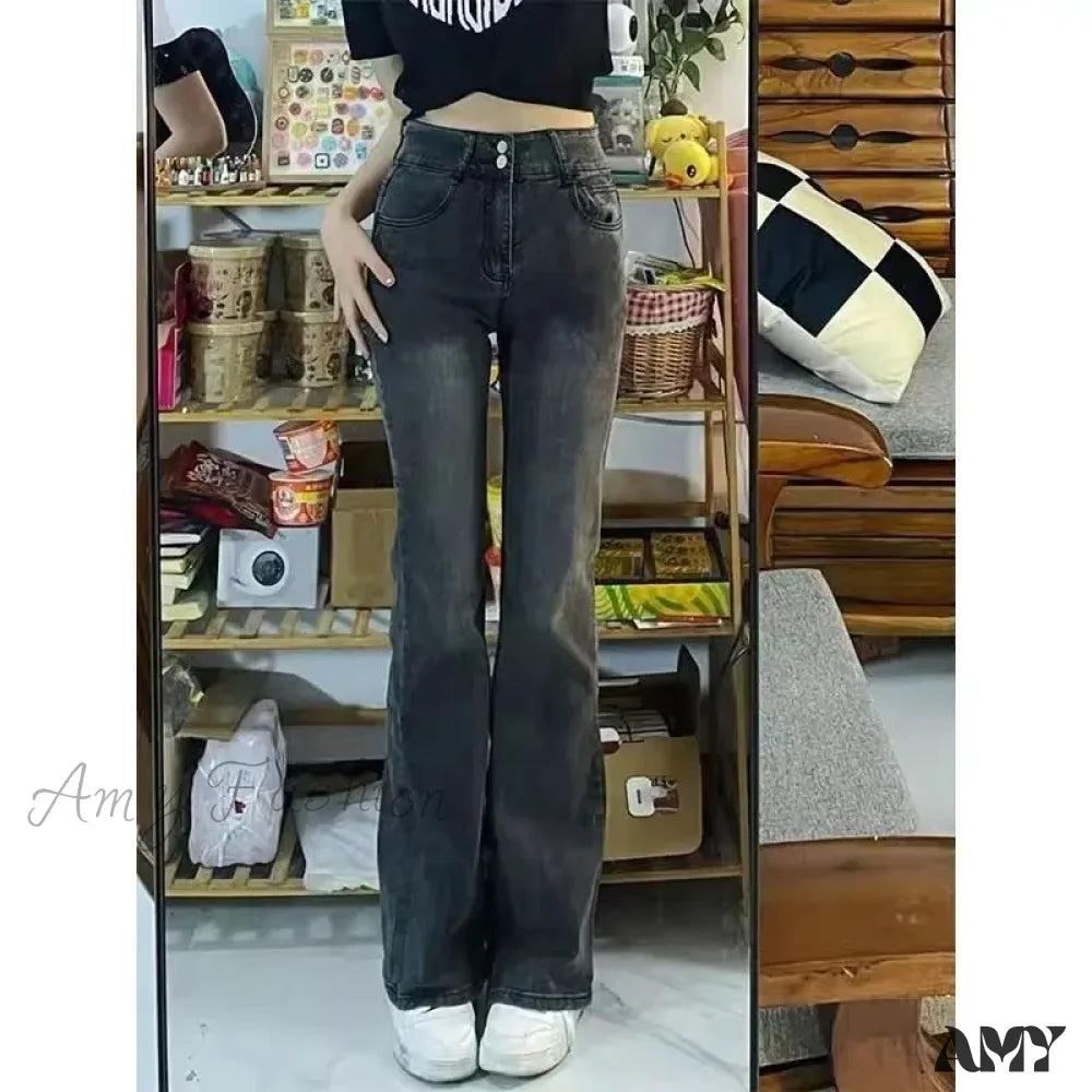 Amy Fashion - European And American Retro Brown High-Waisted Straight-Leg Loose Thin Wide-Leg