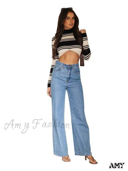 Amy Fashion - European And American Women’s Washed Long Basic Straight-Leg Pants All-Match For