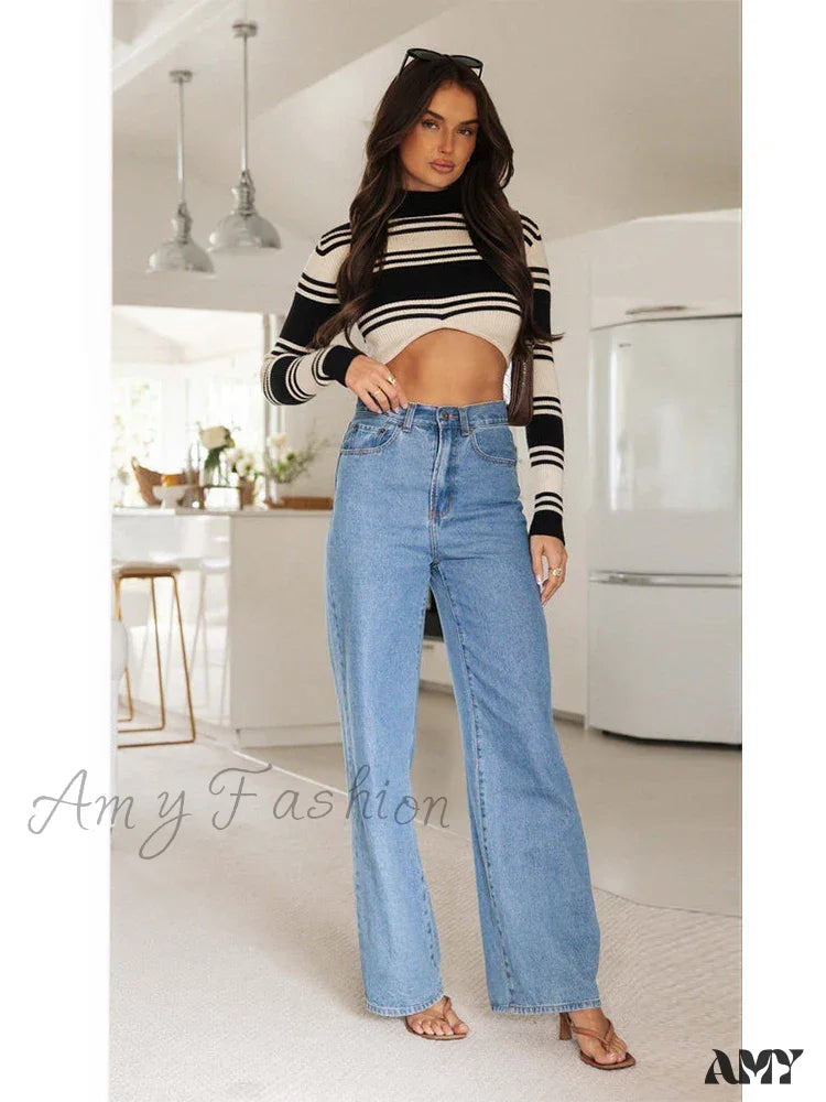 Amy Fashion - European And American Women’s Washed Long Basic Straight-Leg Pants All-Match For