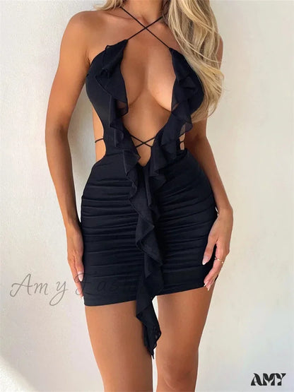 Amy Fashion - Fairy Grunge Off Shoulder Ruched Sexy Mesh Sheer Mini Dress