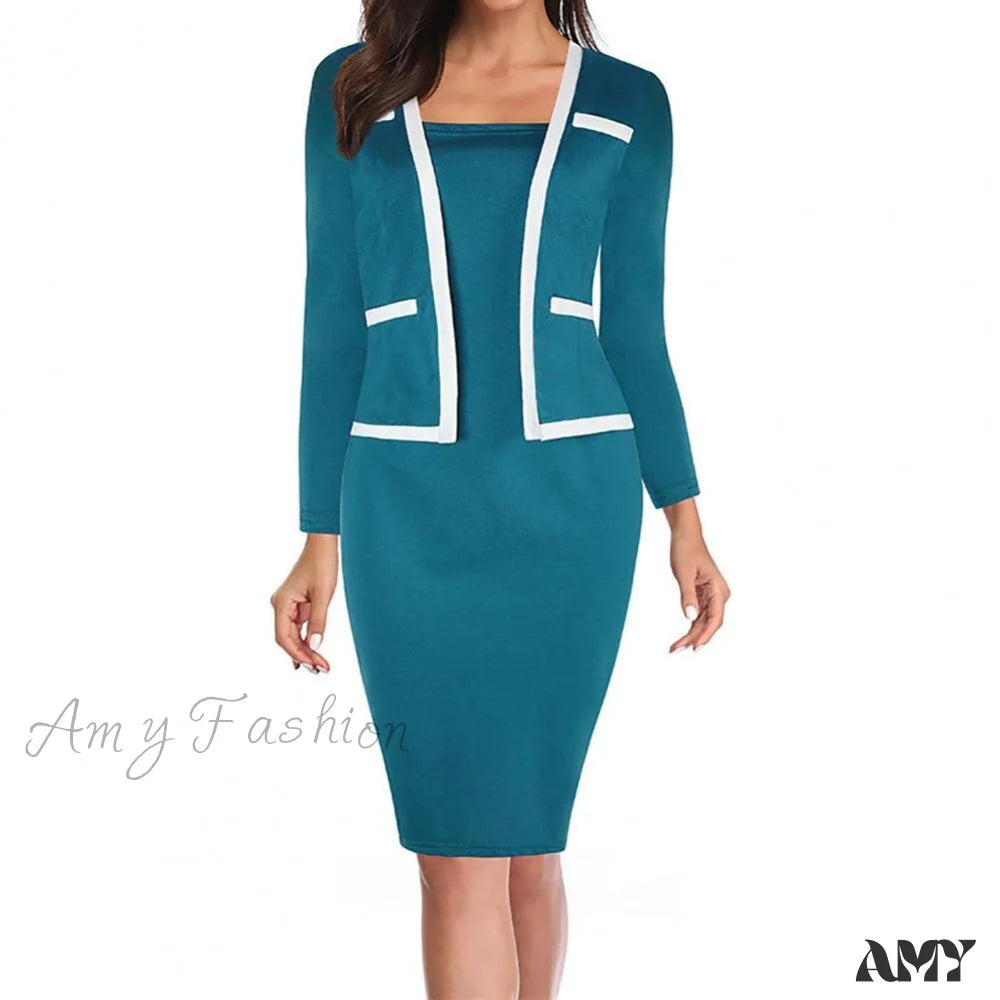 Amy Fashion - Fake Two Piece Sheath Dress Uniform