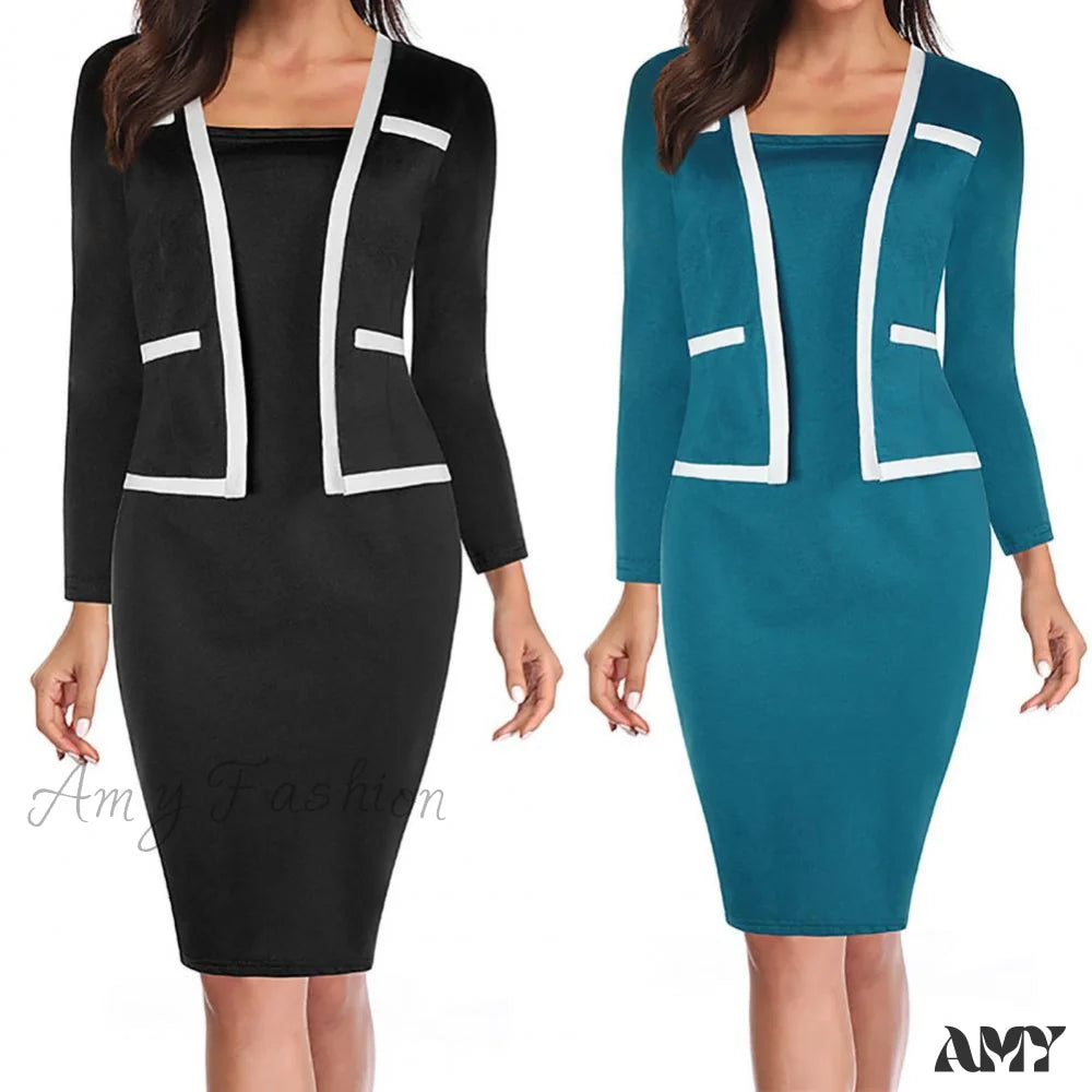 Amy Fashion - Fake Two Piece Sheath Dress Uniform