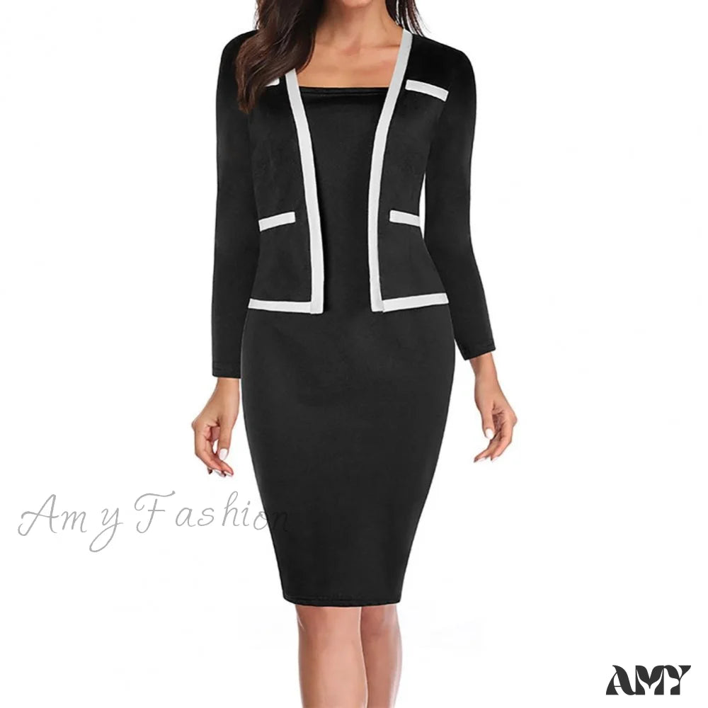 Amy Fashion - Fake Two Piece Sheath Dress Uniform