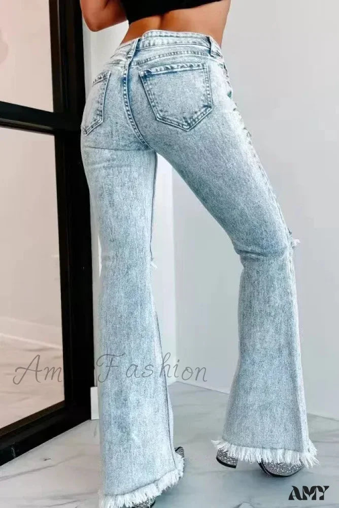 Amy Fashion - Fall Blue Ripped High Waisted Casual Baggy Denim Street Fashionable Jean