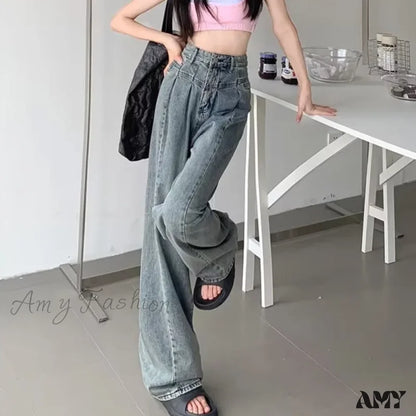 Amy Fashion - Fashionable Minimalist Lazy Wide Legged Harajuku Trendy Natural Waist Jean