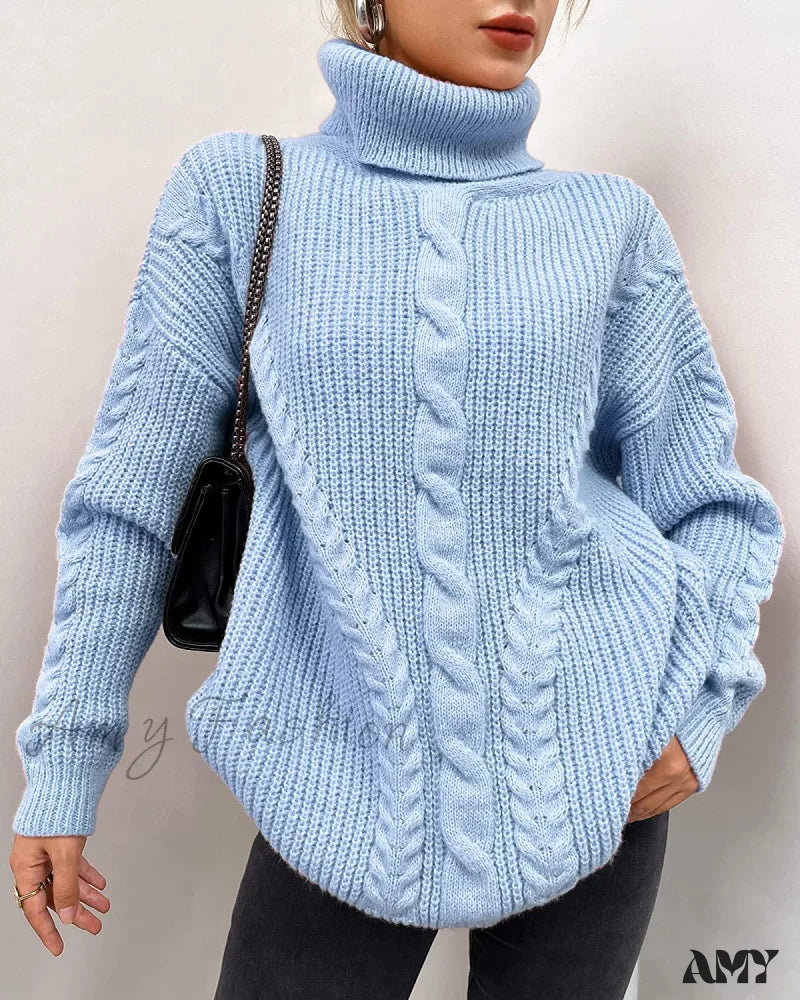 Amy Fashion - Fashionme Chic Ballon Sleeve Winter Turtleneck Chunky Sweater