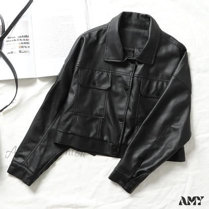 Amy Fashion - Faux Leather Short Y2K Jacket