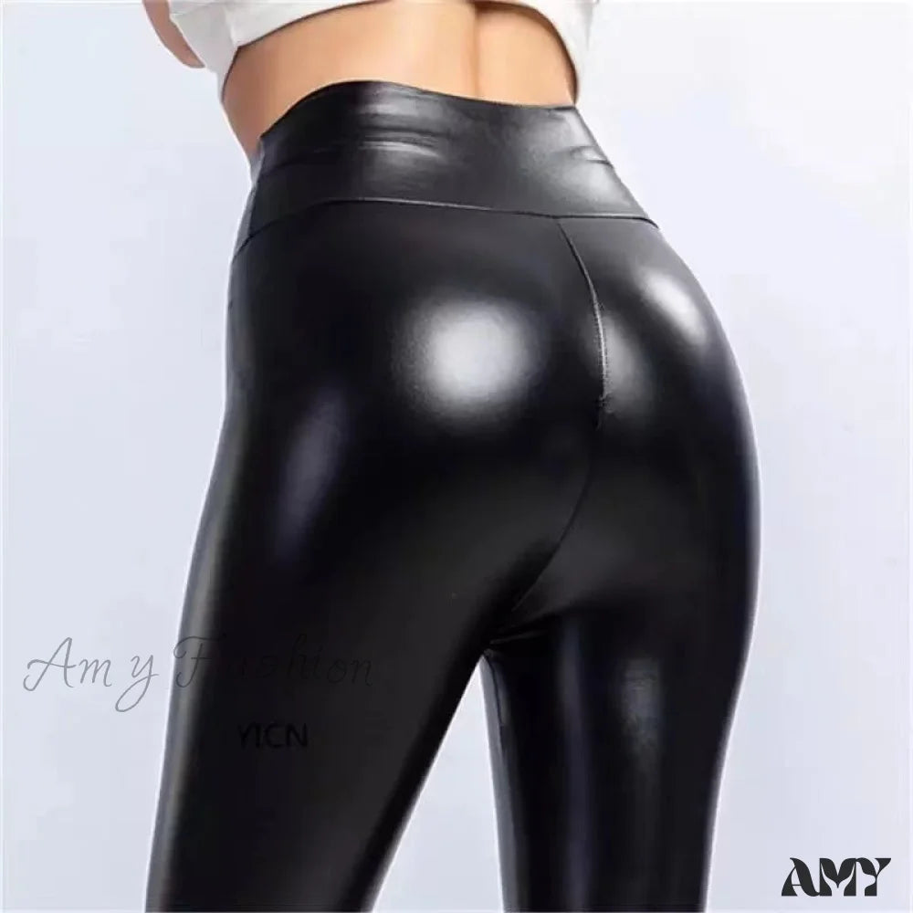 Amy Fashion - Faux Pu Leather Seamless Leggings