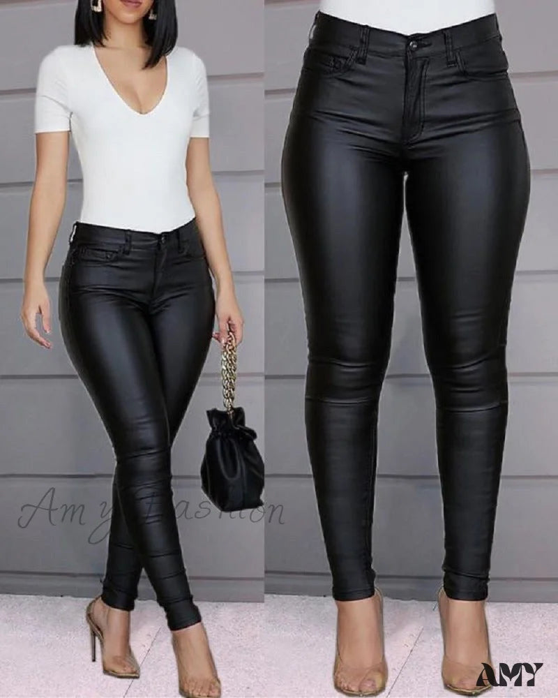 Amy Fashion - Female Leather Leggings Pants