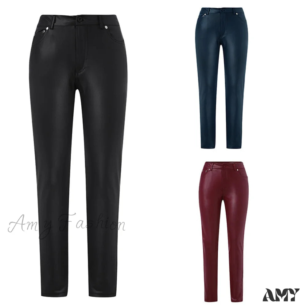 Amy Fashion - Female Leather Leggings Pants