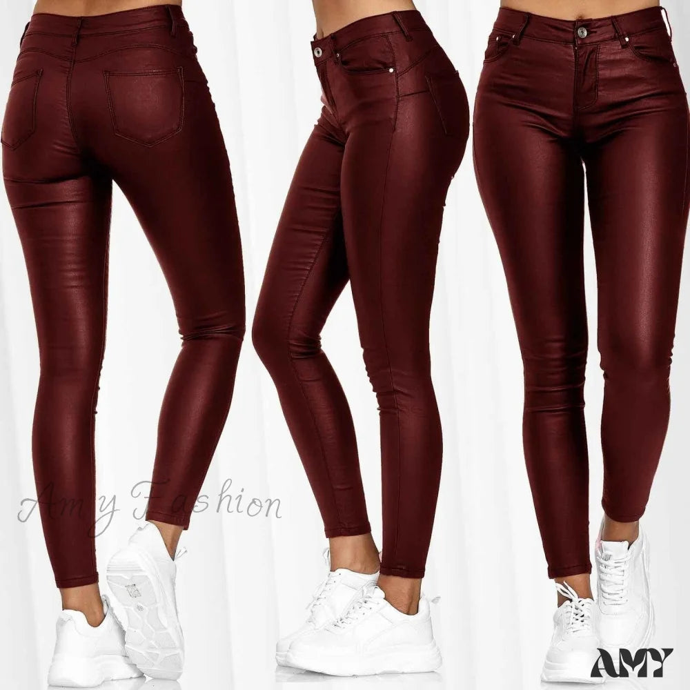 Amy Fashion - Female Leather Leggings Pants