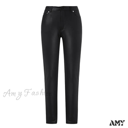 Amy Fashion - Female Leather Leggings Pants Black / Xs