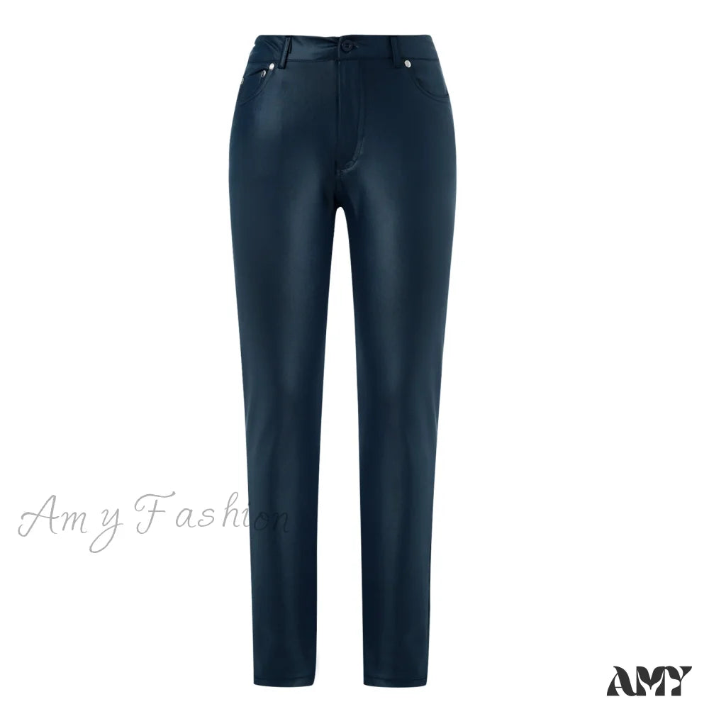 Amy Fashion - Female Leather Leggings Pants Blue / Xs