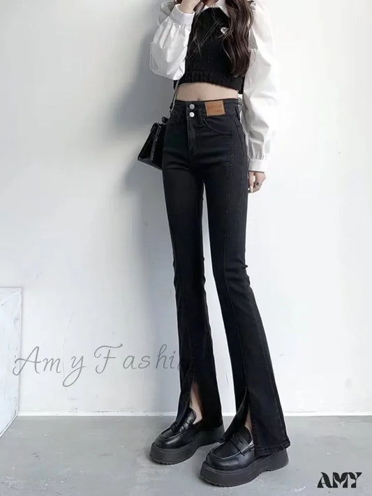 Amy Fashion - Feynzz’s Split Spring And Autumn New High-Waisted Slim Fit Micro-Trumpet Trendy