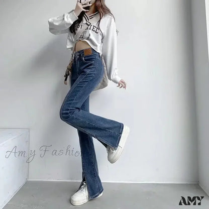 Amy Fashion - Feynzz’s Split Spring And Autumn New High-Waisted Slim Fit Micro-Trumpet Trendy