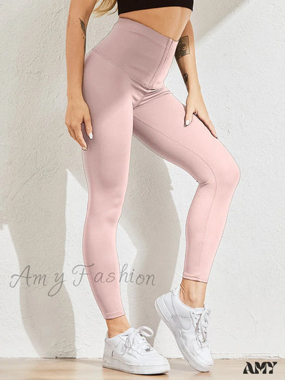 Amy Fashion - Fitness High Waist Leggings Pink / S