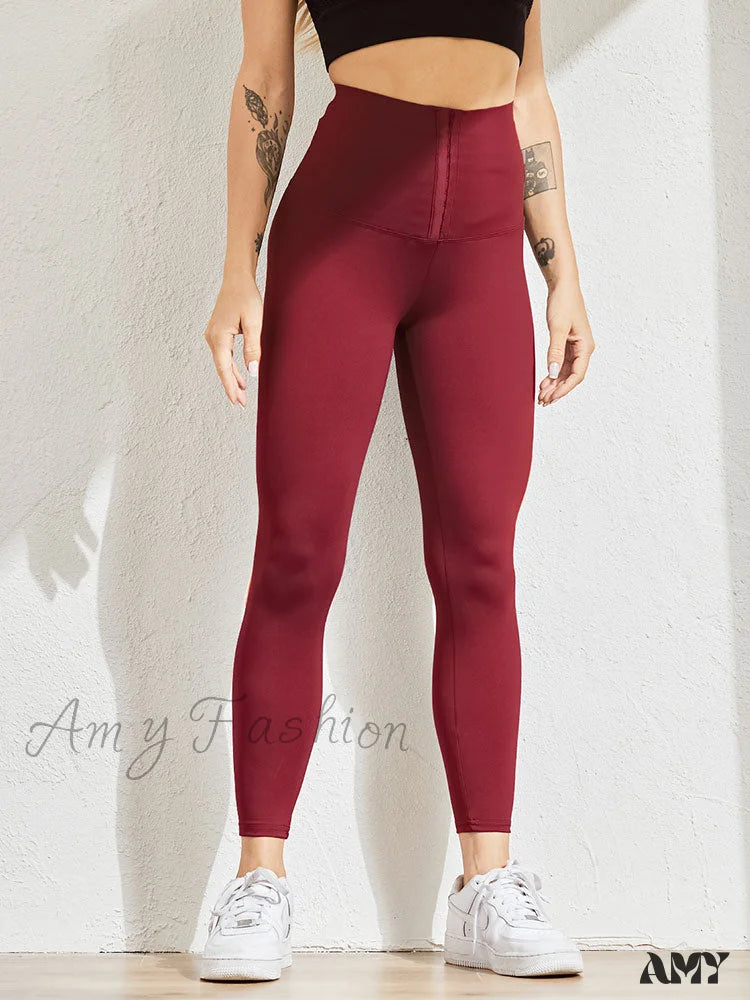 Amy Fashion - Fitness High Waist Leggings Wine / S