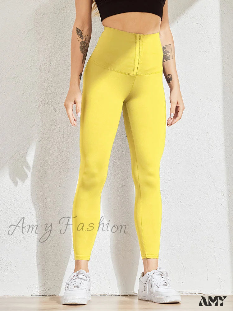 Amy Fashion - Fitness High Waist Leggings Yellow / S