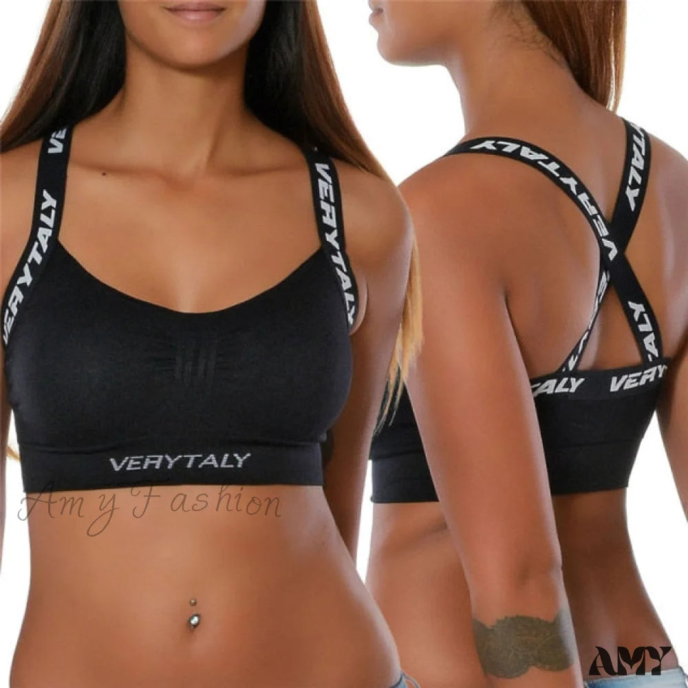 Amy Fashion - Fitness Tight Sports Letter Cropped Tank Tops Black / L