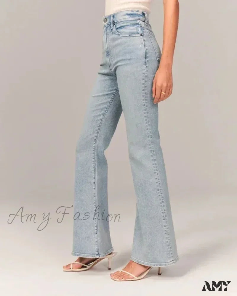Amy Fashion - Flare Vintage Ladies Stretch Pocket Plus Size Wide Denim Jean