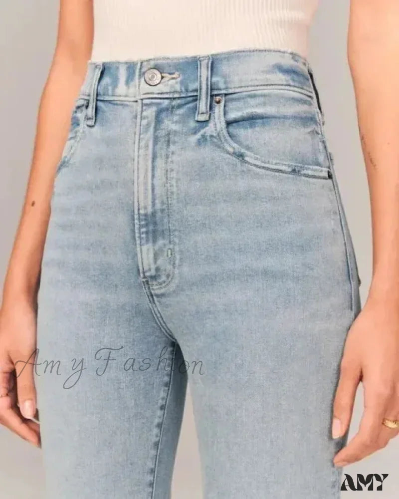 Amy Fashion - Flare Vintage Ladies Stretch Pocket Plus Size Wide Denim Jean