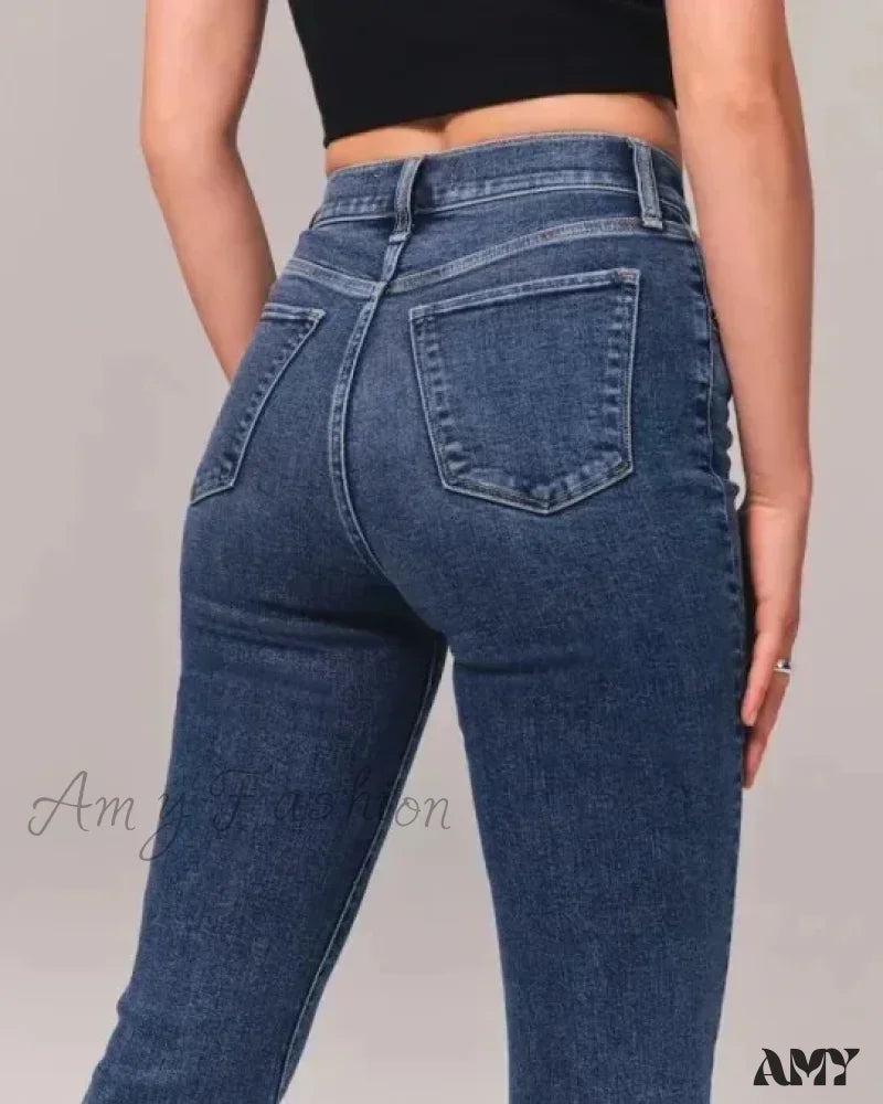 Amy Fashion - Flare Vintage Ladies Stretch Pocket Plus Size Wide Denim Jean