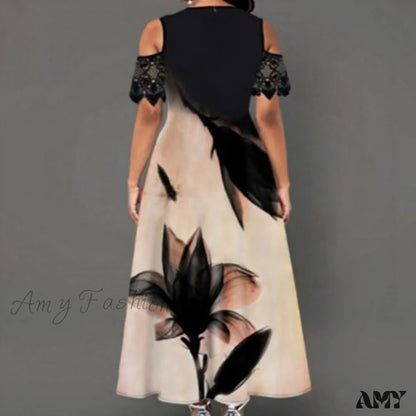 Amy Fashion - Floral Print Lace Summer Slim-Fitting Long Dress