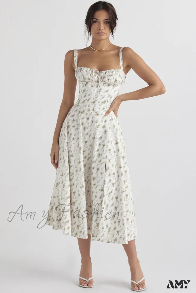 Amy Fashion - Floral Print Split Spaghetti Strap Sleeveless Midi Dress Multi / M