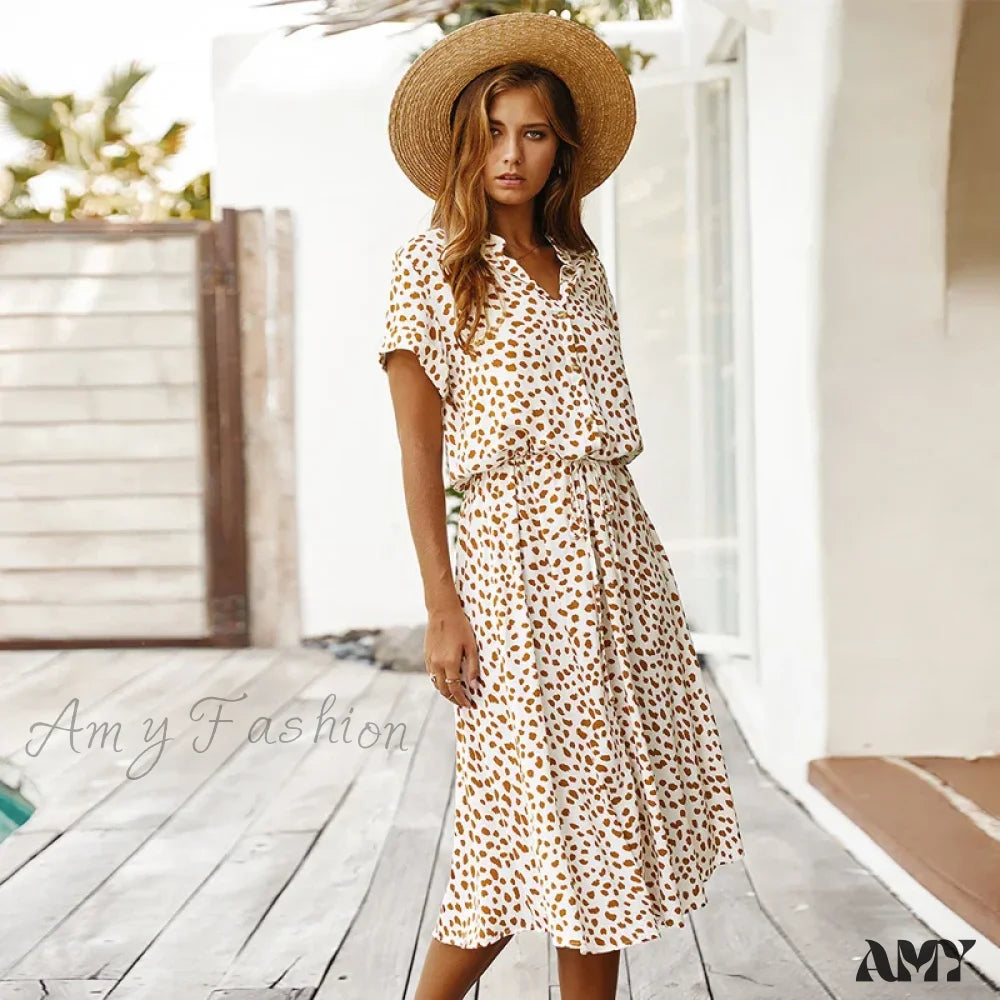 Amy Fashion - Floral Print Vintage Short Sleeve Boho Dress