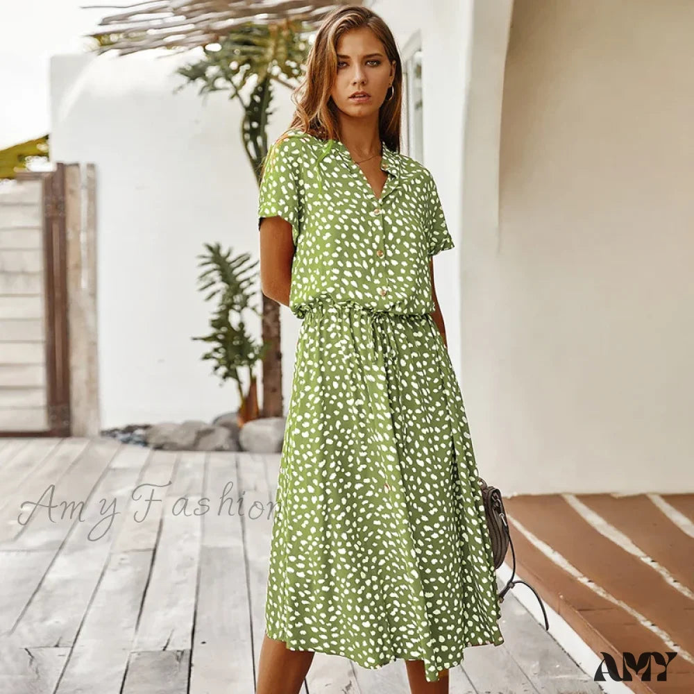 Amy Fashion - Floral Print Vintage Short Sleeve Boho Dress