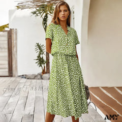 Amy Fashion - Floral Print Vintage Short Sleeve Boho Dress