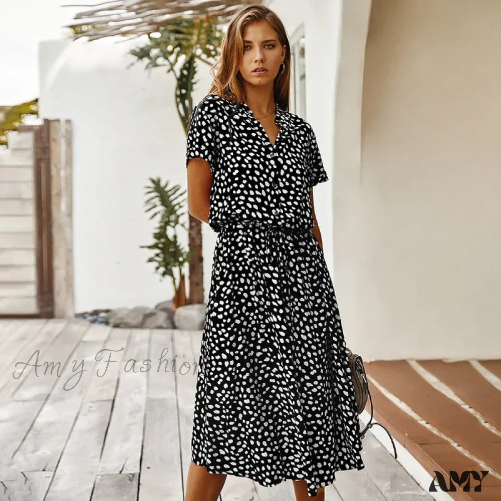 Amy Fashion - Floral Print Vintage Short Sleeve Boho Dress